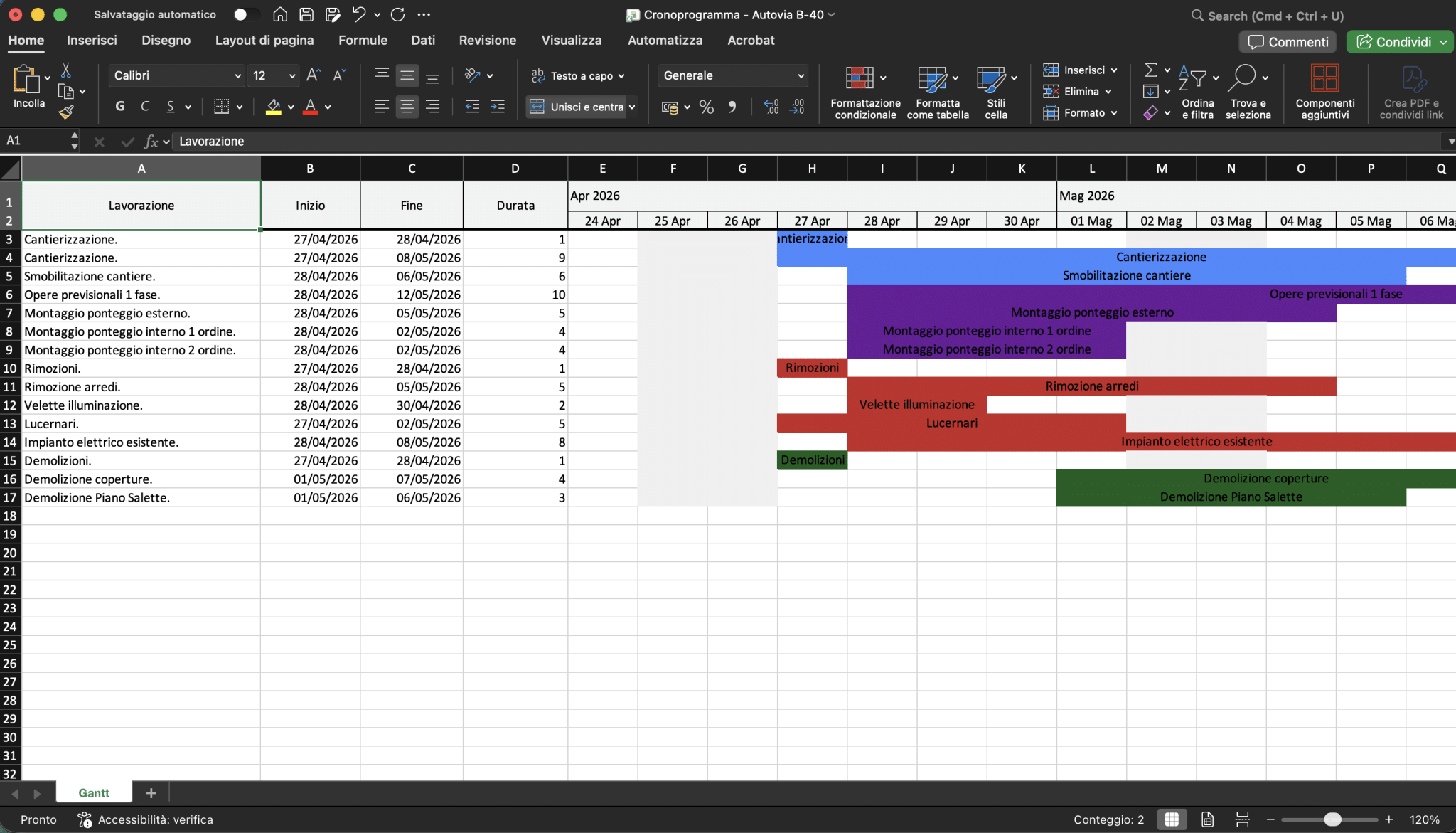 il cronoprogramma completo esportabile in un clic per la condivisione pdf, excel, png